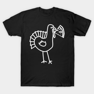 White Line Drawing Thanksgiving Turkey with Pizza Slice T-Shirt